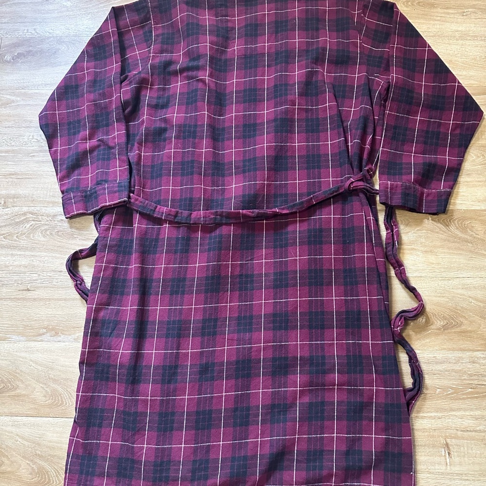 Vtg L.L.Bean Men's Scotch Plaid Flannel Robe Maroon Blue Tartan Cotton Size L - Picture 6 of 8